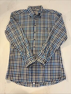 Haupt Checkered Button-Down Shirt Plaid Blue, Black White Regular Fit Sz 14 1/2